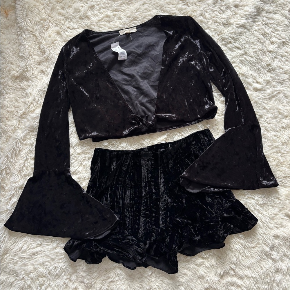 Kendall & Kylie Black Velvet Top and Shorts Set